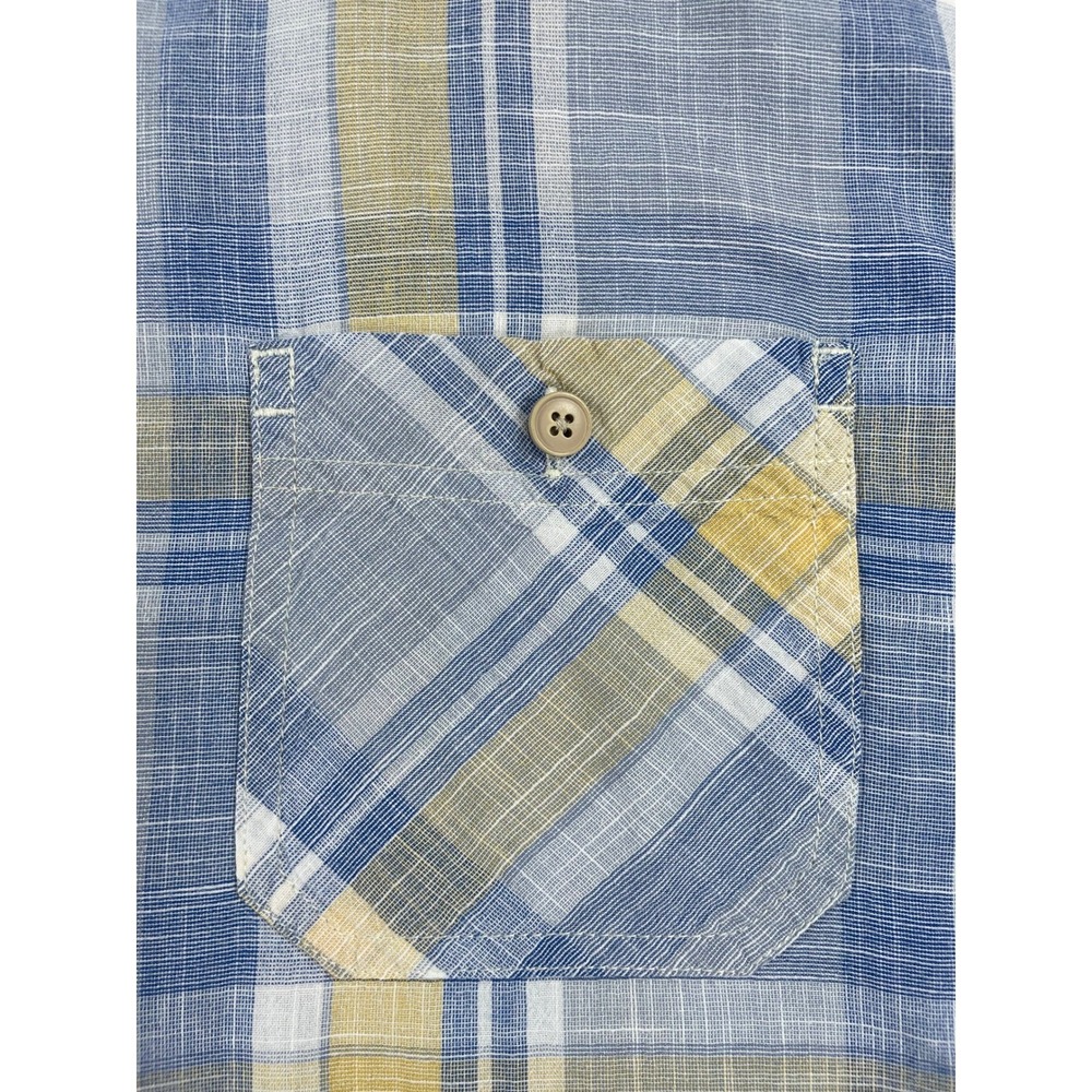 Weatherproof Mens Shirt Short Sleeve Plaid Blue Yellow Cotton XL - Picture 9 of 9